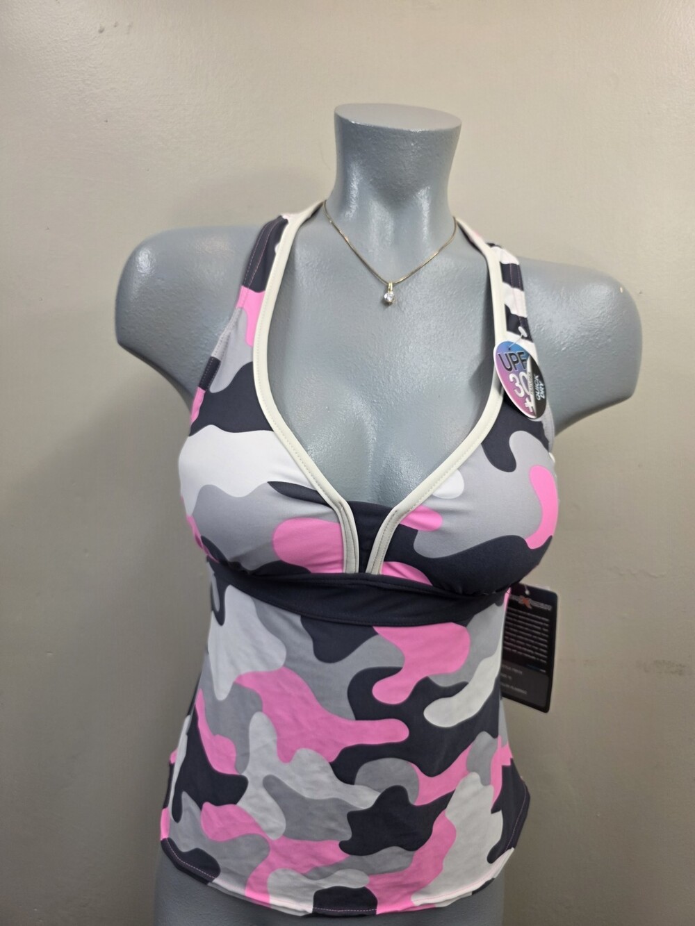 ZERO X PUSUR PINK GRAY WHITE CAMO SWIM SUIT TANK TOP M 8/ 10